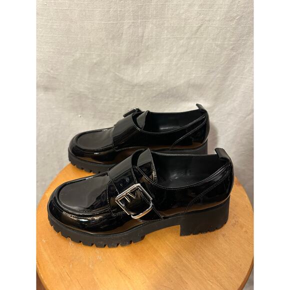 Marc Fisher Hazelton Chunky Loafer Buckle Black Patent Vegan Leather 9M NEW - Picture 4 of 10